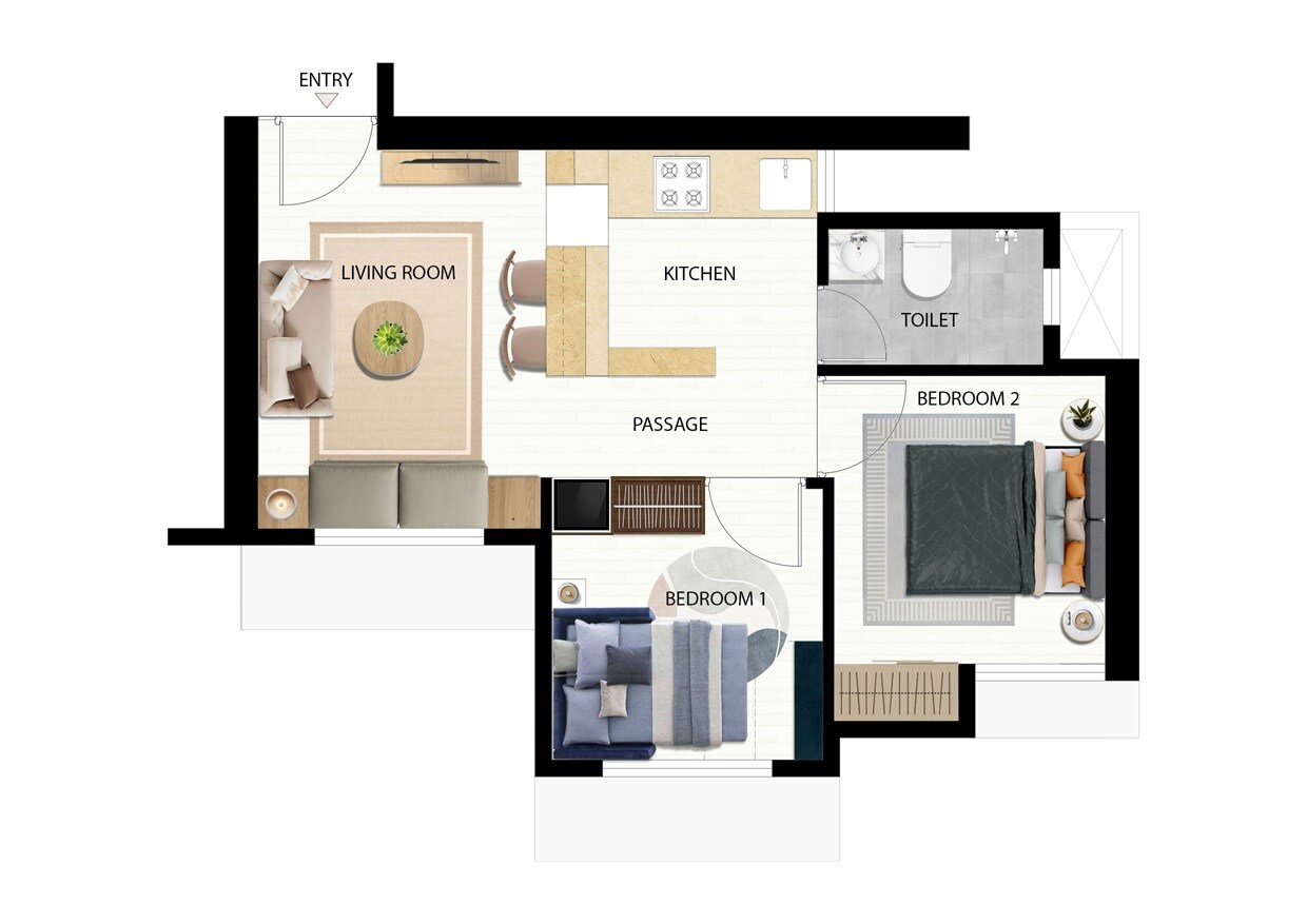 Floor plan of 2 BHK 336 Sq. Ft. Apartment in CRD Aura, Mumbai