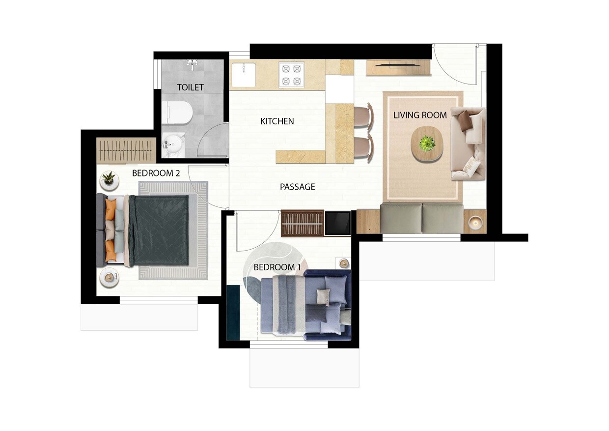 Floor plan of 2 BHK 340 Sq. Ft. Apartment in CRD Aura, Mumbai