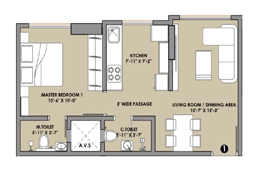 1 BHK 392 Sq. Ft. Apartment
