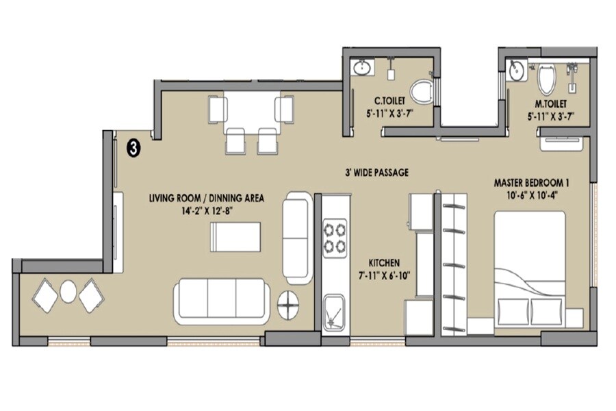 1 BHK 451 Sq. Ft. Apartment