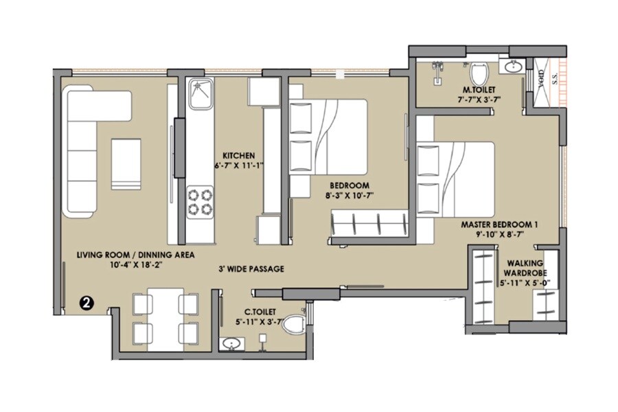 Floor plan of 2 BHK 562 Sq. Ft. Apartment in Creative Aashray, Mumbai