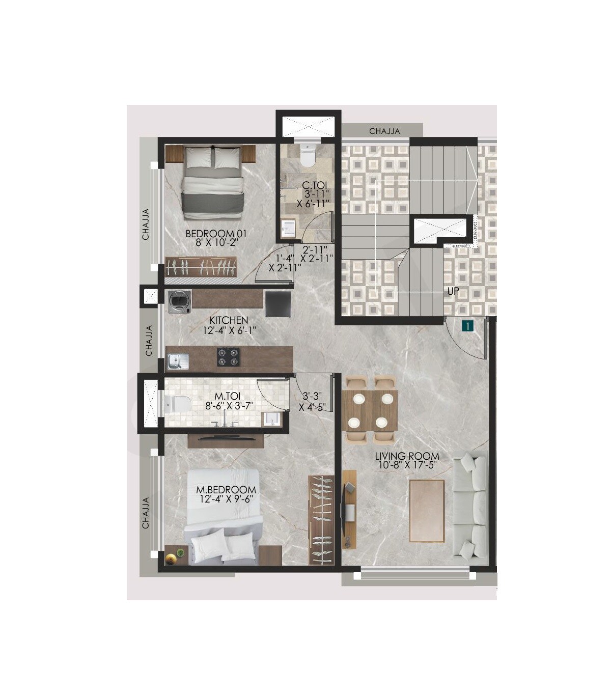 Floor plan of 2 BHK 558 Sq. Ft. Apartment in Creative Vrindavan, Mumbai