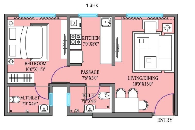 Floor plan of 1 BHK 436 Sq. Ft. Apartment in Crescent Horizon, Mumbai