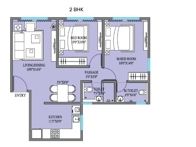 Floor plan of 2 BHK 667 Sq. Ft. Apartment in Crescent Horizon, Mumbai