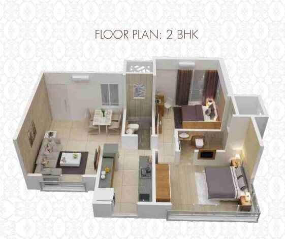 Floor plan of 2 BHK 658 Sq. Ft. Apartment in Crescent Landmark, Mumbai