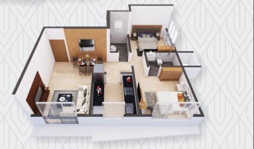 Floor plan of 2 BHK 632 Sq. Ft. Apartment in Crescent Sky Heights Phase 2 Wing D And E, Mumbai