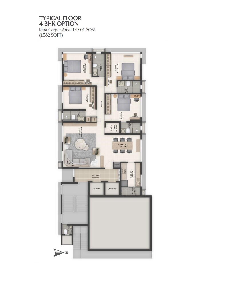 Floor plan of 4 BHK 1585 Sq. Ft. Apartment in Crest Parkview, Mumbai