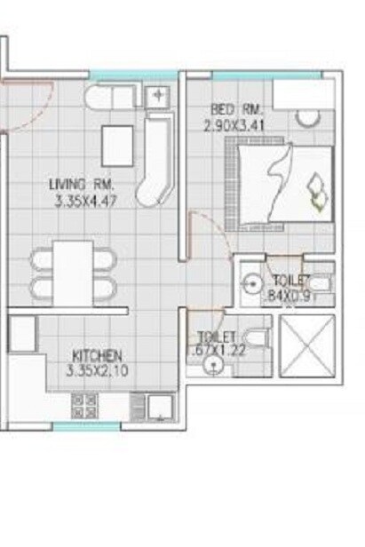 Floor plan of 1 BHK 675 Sq. Ft. Apartment in Crestwood Apartments, Mumbai