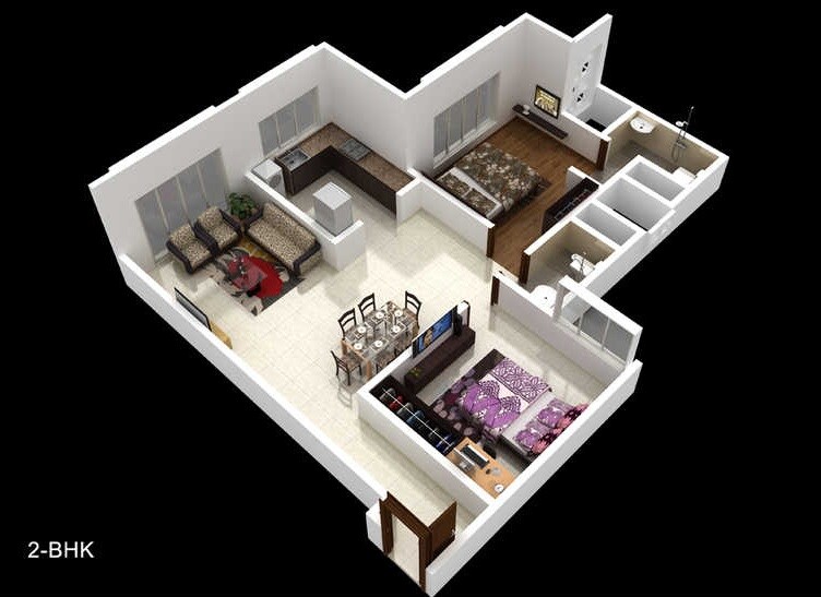 Floor plan of 2 BHK 501 Sq. Ft. Apartment in Crown Satyam, Mumbai