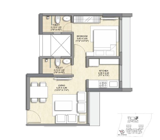 Floor plan of 1 BHK 411 Sq. Ft. Apartment in Crystal Armus, Mumbai