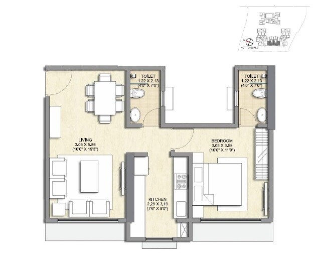Floor plan of 1 BHK 436 Sq. Ft. Apartment in Crystal Armus, Mumbai