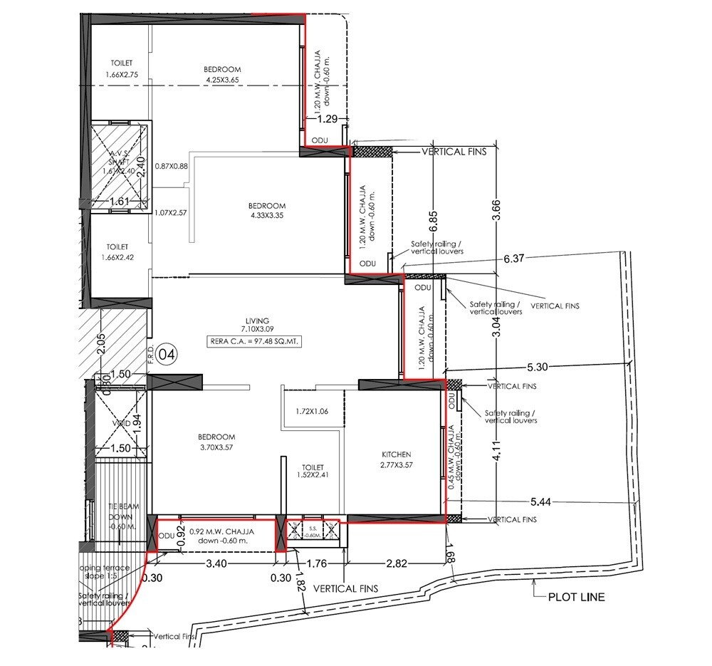 Floor plan of 3 BHK 1049 Sq. Ft. Apartment in Crystal Ayuddha Eved, Mumbai