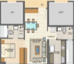 Floor plan of 1 BHK 383 Sq. Ft. Apartment in Crystal F W Tower, Mumbai
