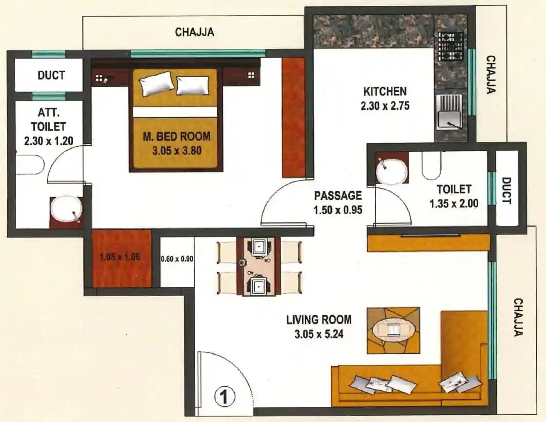 Floor plan of 1 BHK 482 Sq. Ft. Apartment in Crystal Harmony, Mumbai