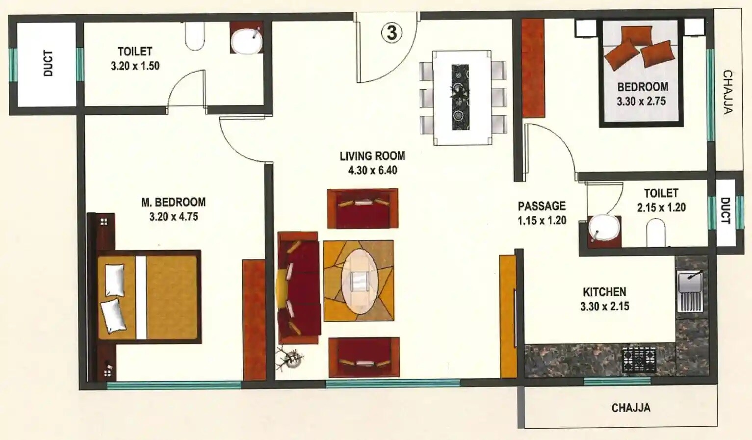 Floor plan of 2 BHK 766 Sq. Ft. Apartment in Crystal Harmony, Mumbai