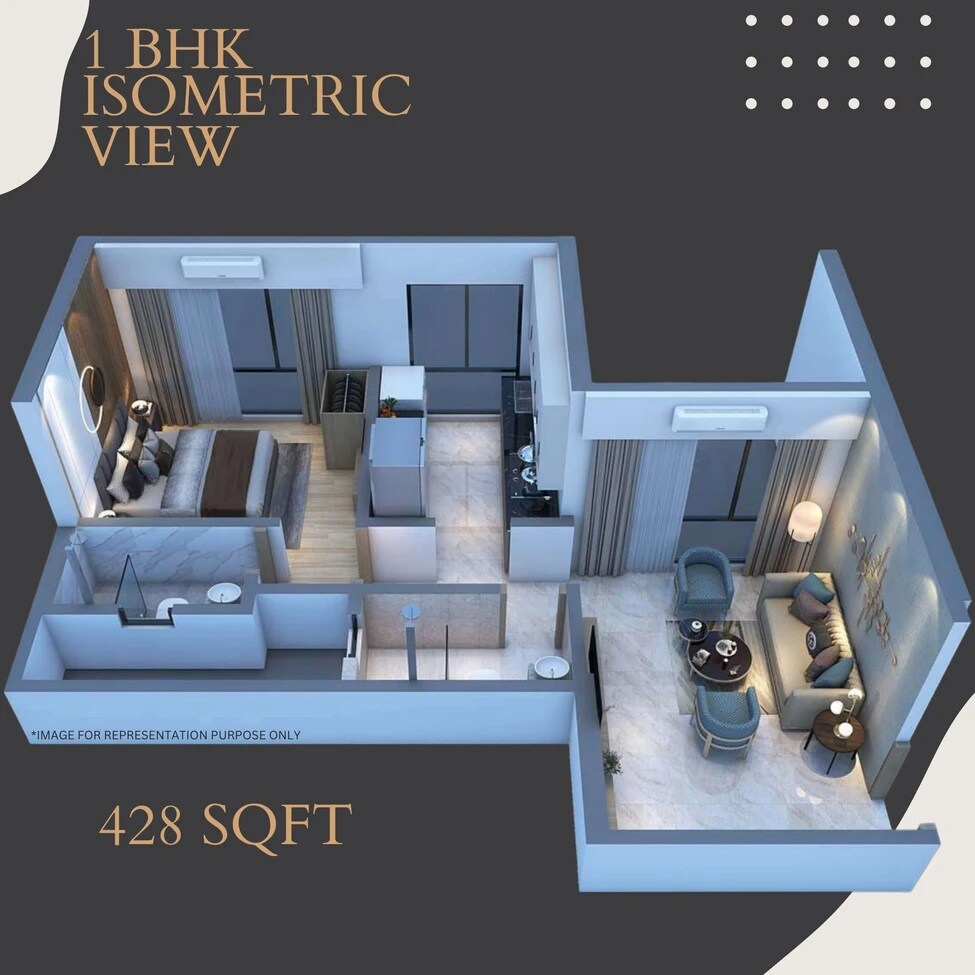 Floor plan of 1 BHK 428 Sq. Ft. Apartment in Crystal Hitendra Dhamm Shabha CHS, Mumbai