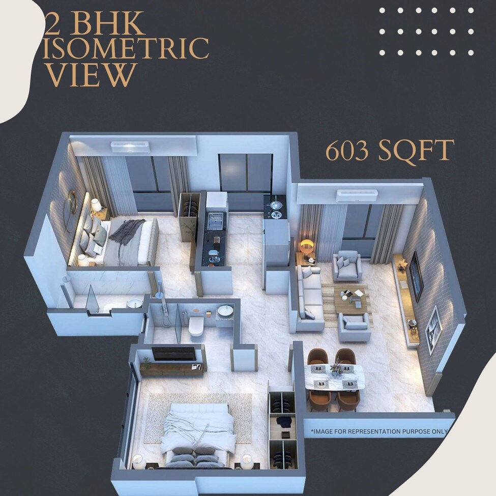 Floor plan of 2 BHK 603 Sq. Ft. Apartment in Crystal Hitendra Dhamm Shabha CHS, Mumbai