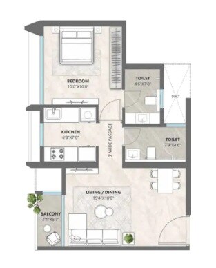 Floor plan of 1 BHK 436 Sq. Ft. Apartment in Crystal Prime Meridian, Mumbai