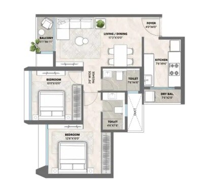 2 BHK 671 Sq. Ft. Apartment