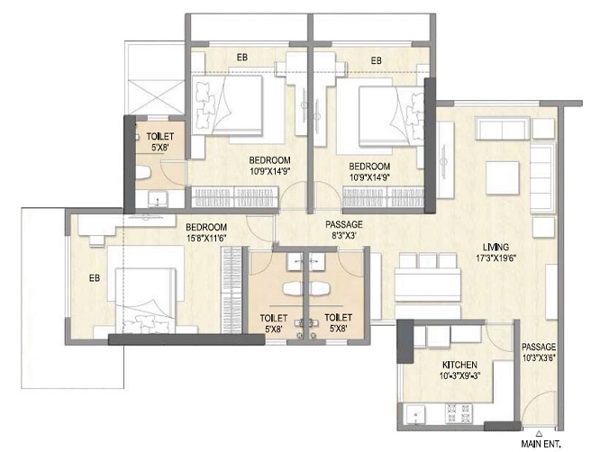 Crystal Vue 3 BHK Layout