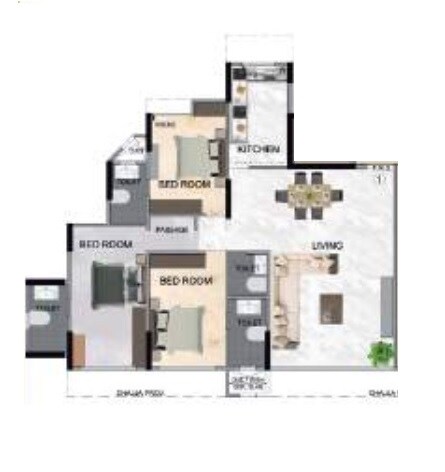 Floor plan of 3 BHK 1292 Sq. Ft. Apartment in D Kapoor Dilkap Grandeur, Mumbai