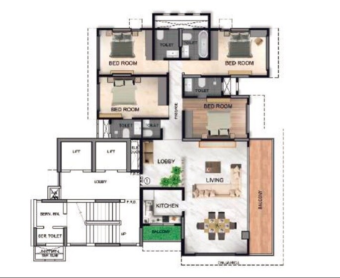 Floor plan of 4 BHK 2305 Sq. Ft. Apartment in D Kapoor Dilkap Grandeur, Mumbai