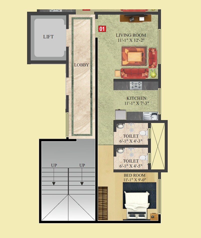 Floor plan of 1 BHK 410 Sq. Ft. Apartment in Dadamiya Ambrose Heights, Mumbai