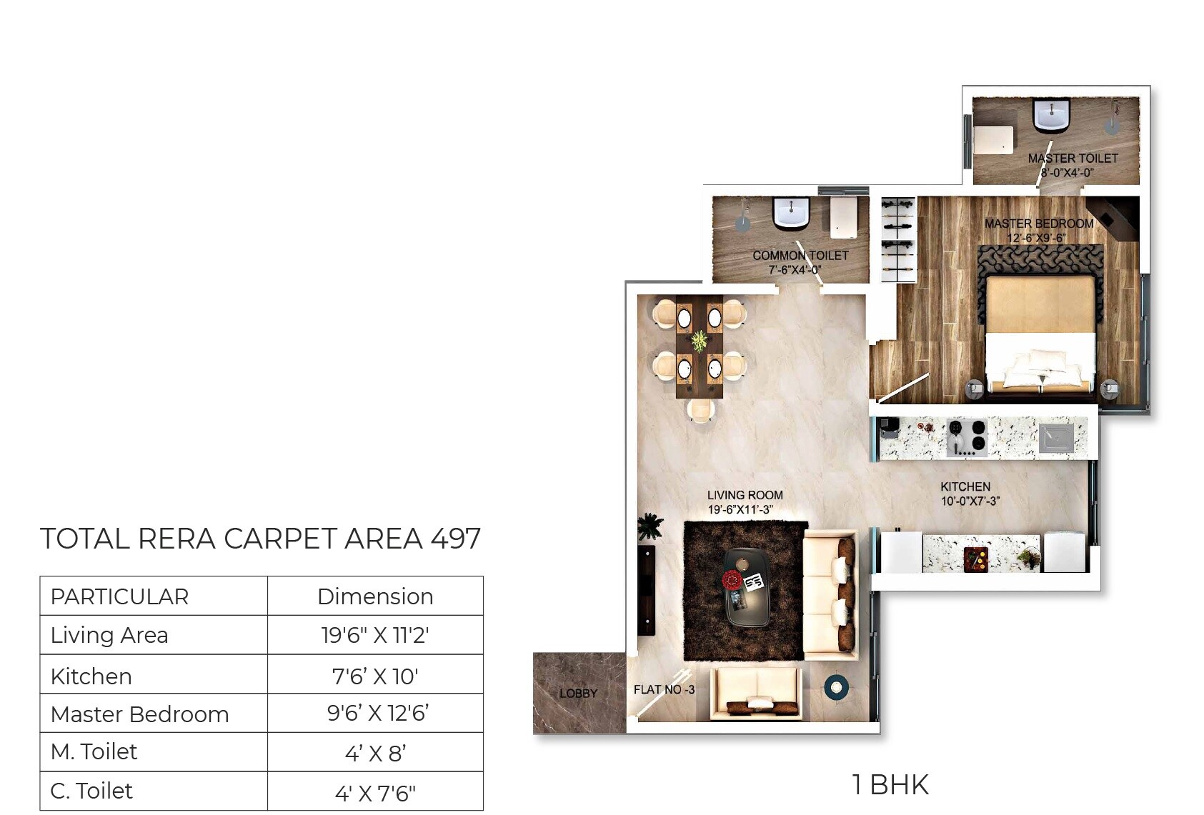 Floor plan of 1 BHK 497 Sq. Ft. Apartment in Daga Sofrance, Mumbai