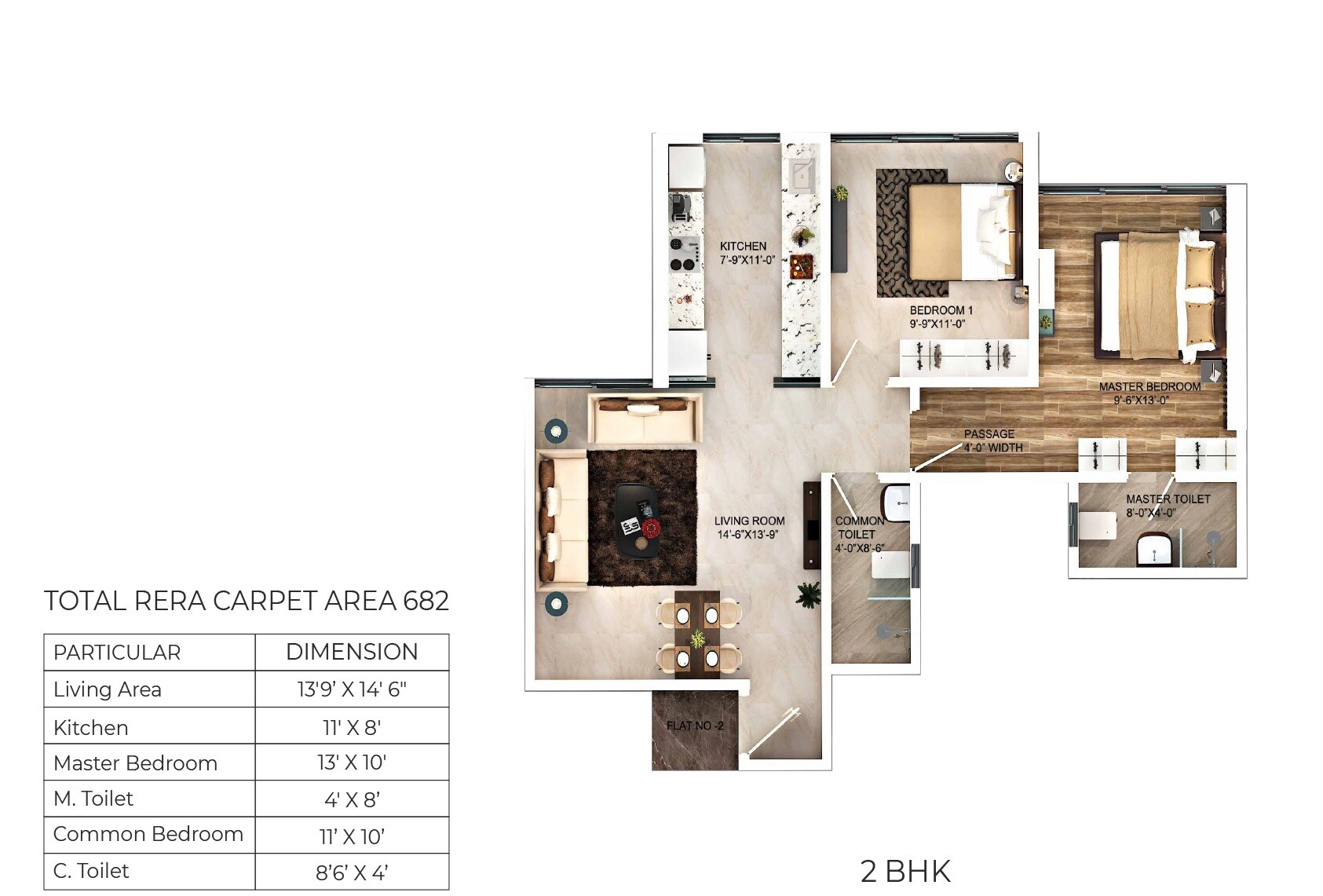 Floor plan of 2 BHK 682 Sq. Ft. Apartment in Daga Sofrance, Mumbai