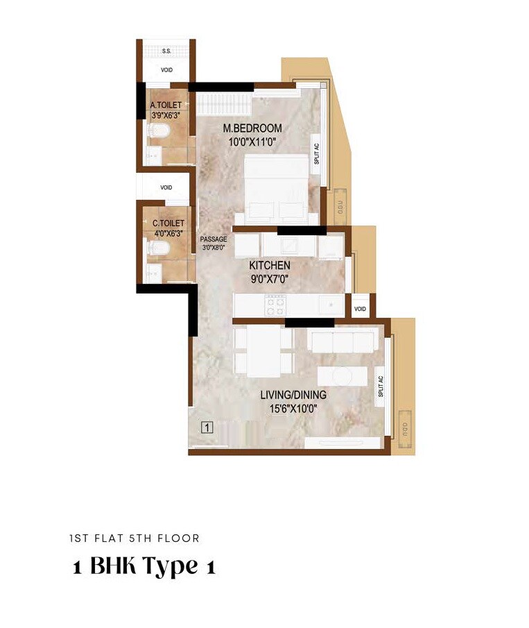 1 BHK 457 Sq. Ft. Apartment