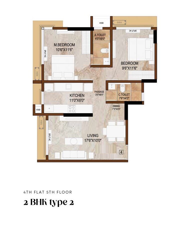 2 BHK 622 Sq. Ft. Apartment