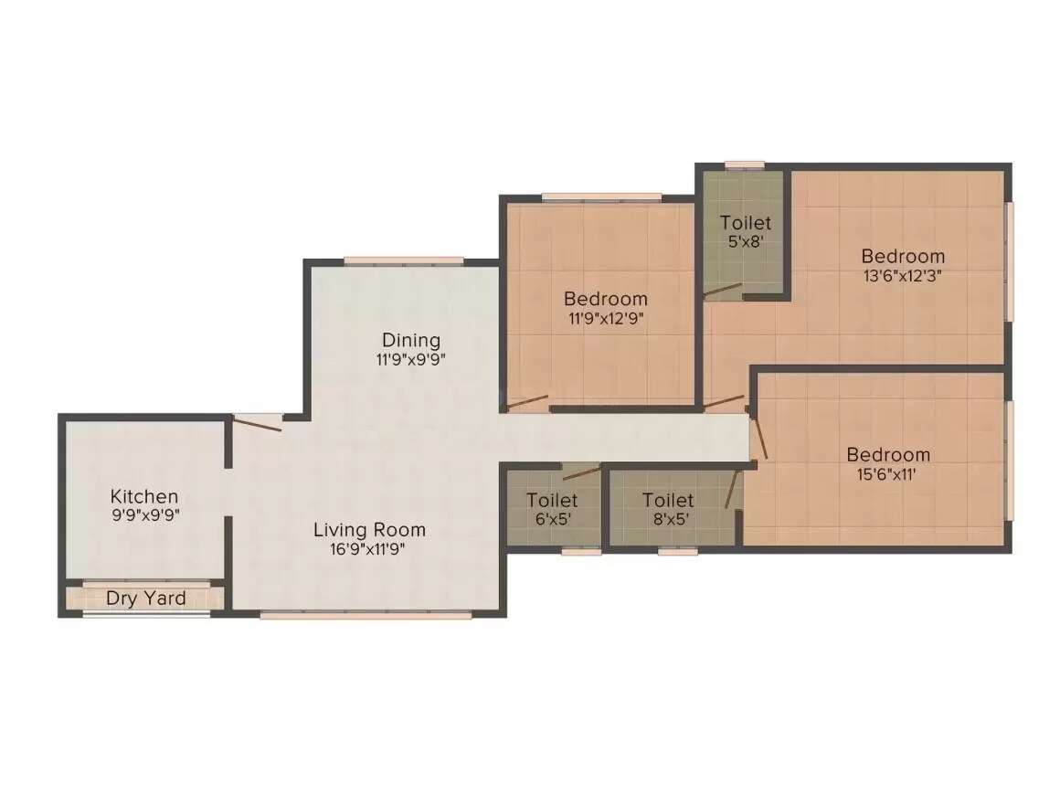Floor plan of 3 BHK 1677 Sq. Ft. Apartment in Damji Mahavir Aurum, Mumbai
