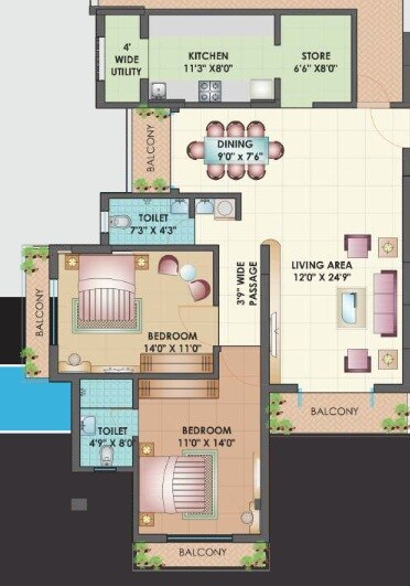 2 BHK 1999 Sq. Ft. Apartment
