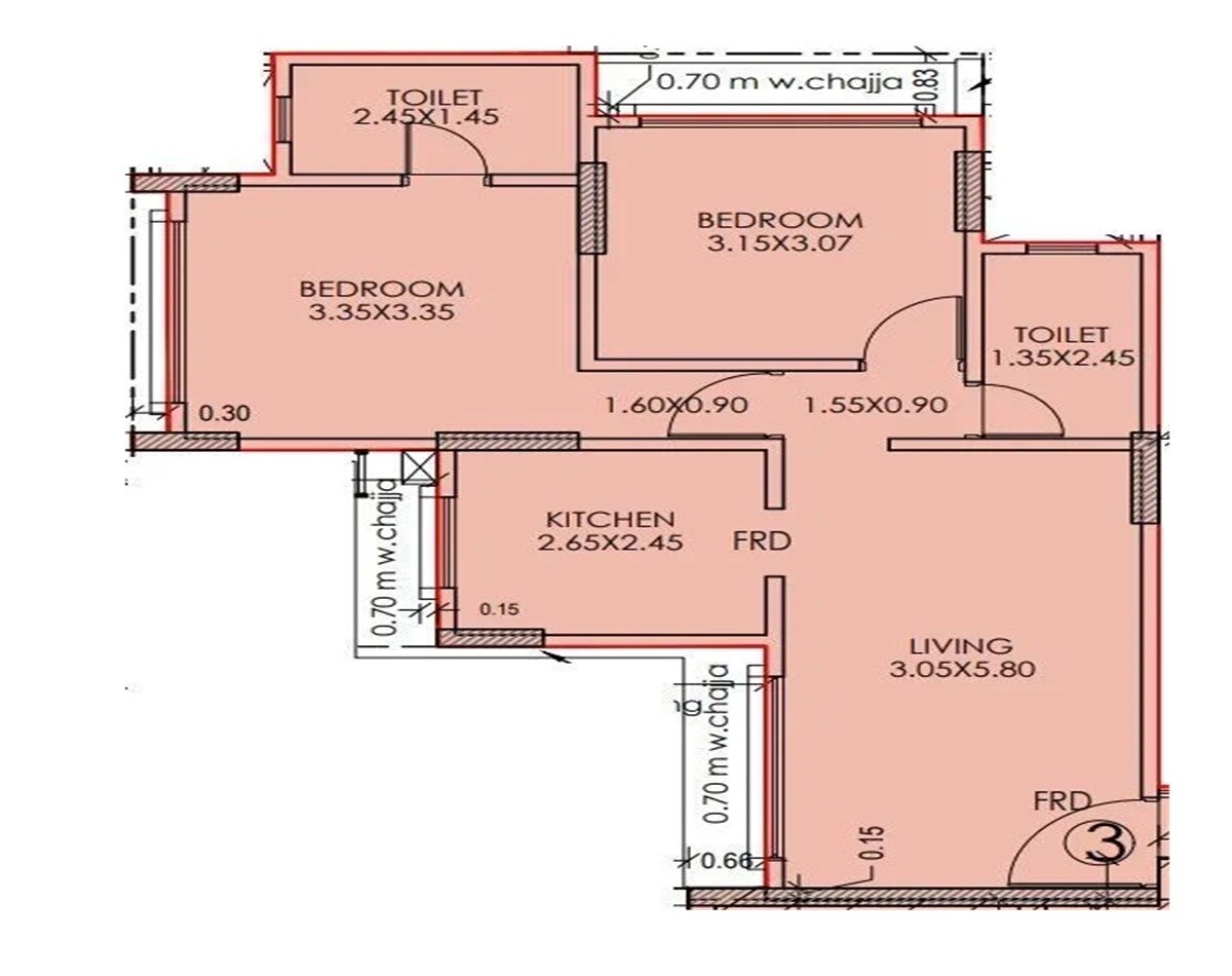 Floor plan of 2 BHK 599 Sq. Ft. Apartment in Damji Shamji Mahavir Serene, Mumbai