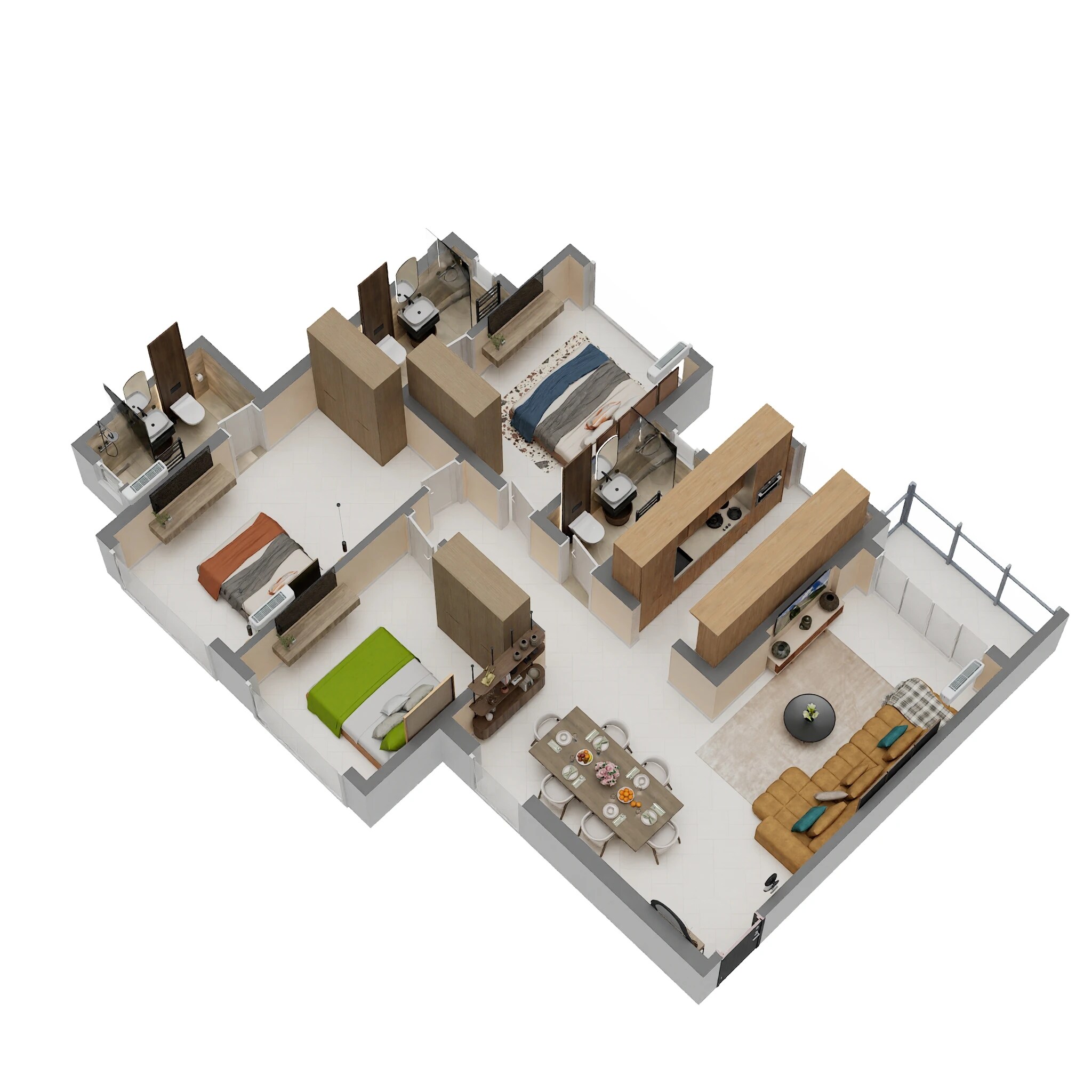 3 BHK 830 Sq. Ft. Apartment