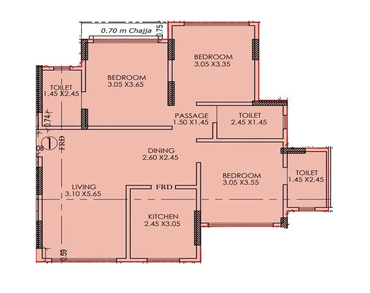 3 BHK 863 Sq. Ft. Apartment