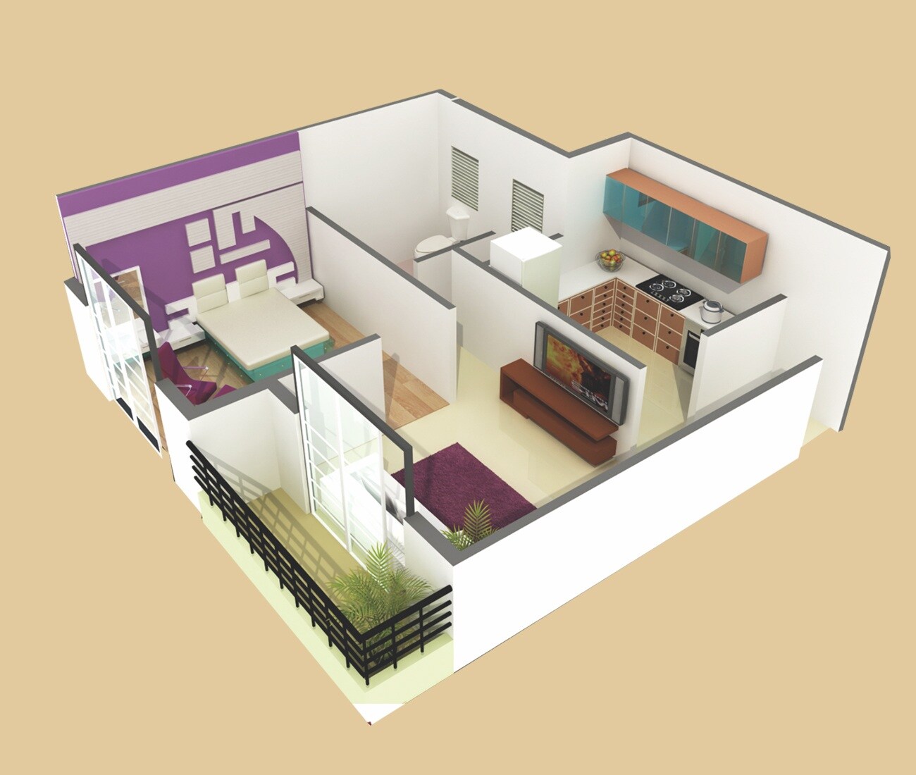 Floor plan of 1 BHK 615 Sq. Ft. Apartment in Damji Shamji Shah Mahavir Classik, Mumbai