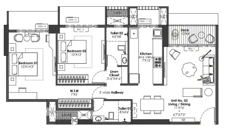 Floor plan of 2 BHK 674 Sq. Ft. Apartment in Darshan Inara, Mumbai