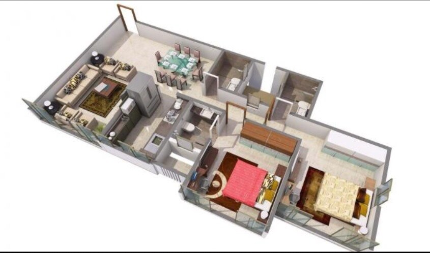 Floor plan of 2 BHK 809 Sq. Ft. Apartment in Darsshan Ricco, Mumbai