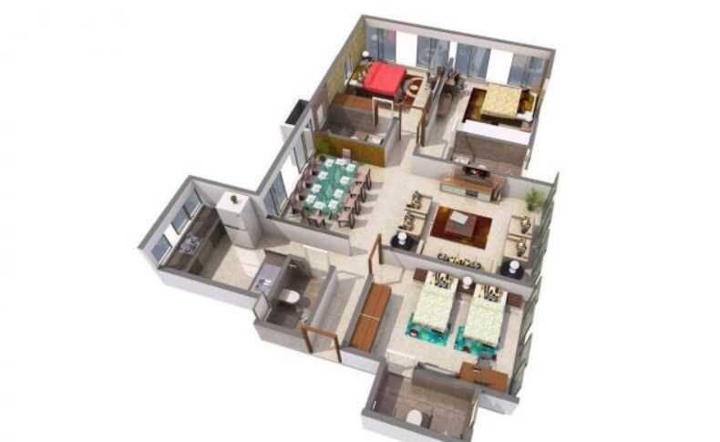 Floor plan of 3 BHK 1003 Sq. Ft. Apartment in Darsshan Ricco, Mumbai