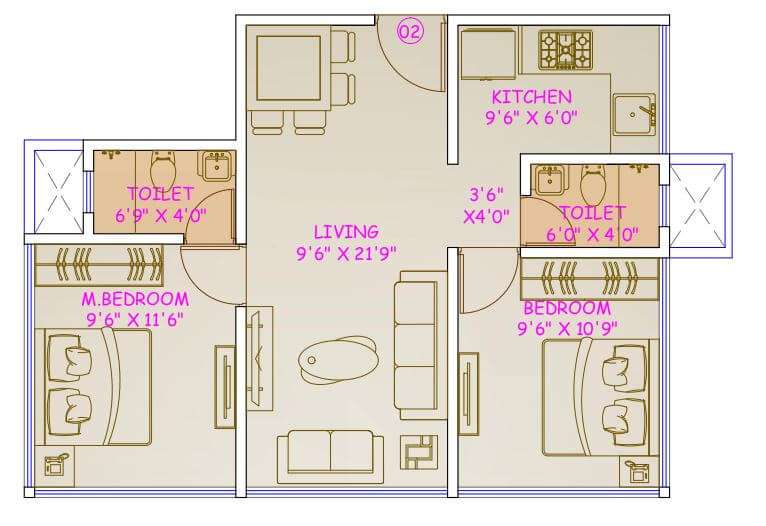 2 BHK 572 Sq. Ft. Apartment in Darsshan Vonalzo