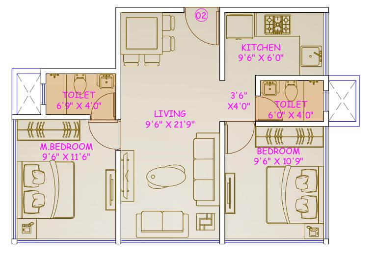 2 BHK 572 Sq. Ft. Apartment