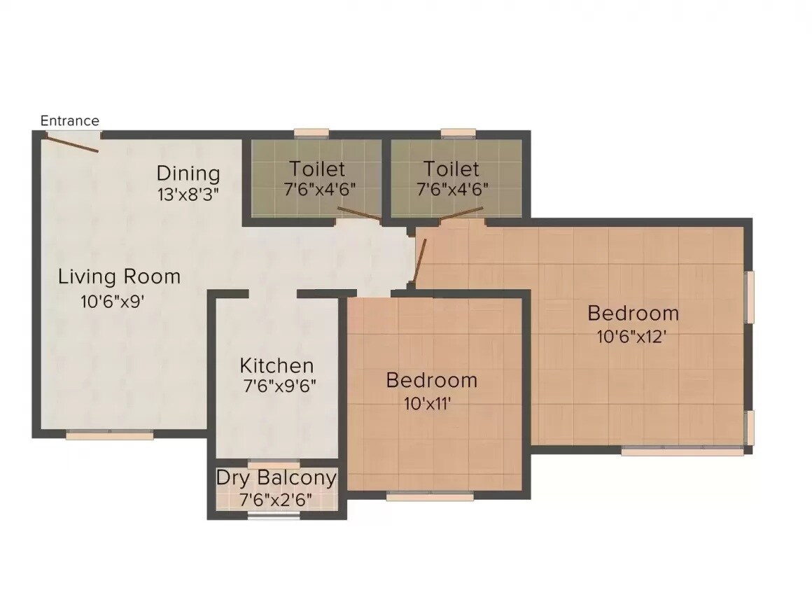 Floor plan of 2 BHK 683 Sq. Ft. Apartment in Darvesh Grand, Mumbai