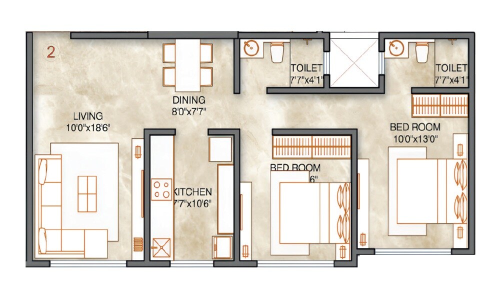Floor plan of 2 BHK 690 Sq. Ft. Apartment in Dasadia 153 East, Mumbai