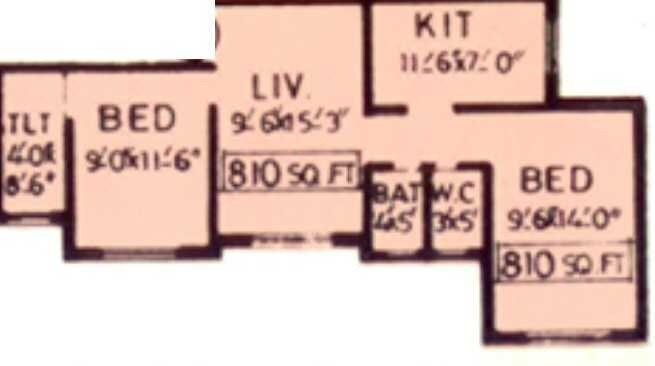 Floor plan of 2 BHK 810 Sq. Ft. Apartment in Dattani Barkha Bahaar, Mumbai