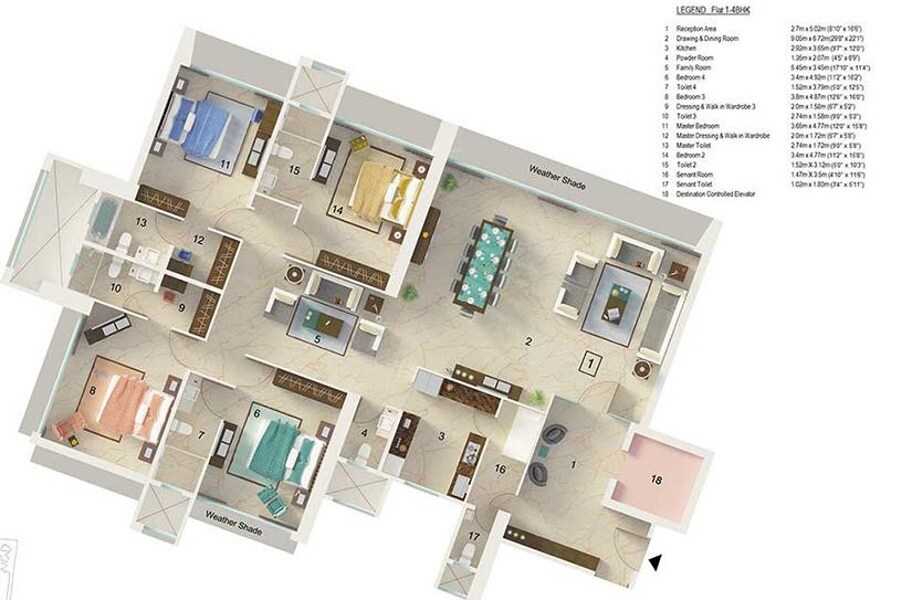 Floor plan of 4 BHK 3600 Sq. Ft. Apartment in DB Orchid Heights, Mumbai