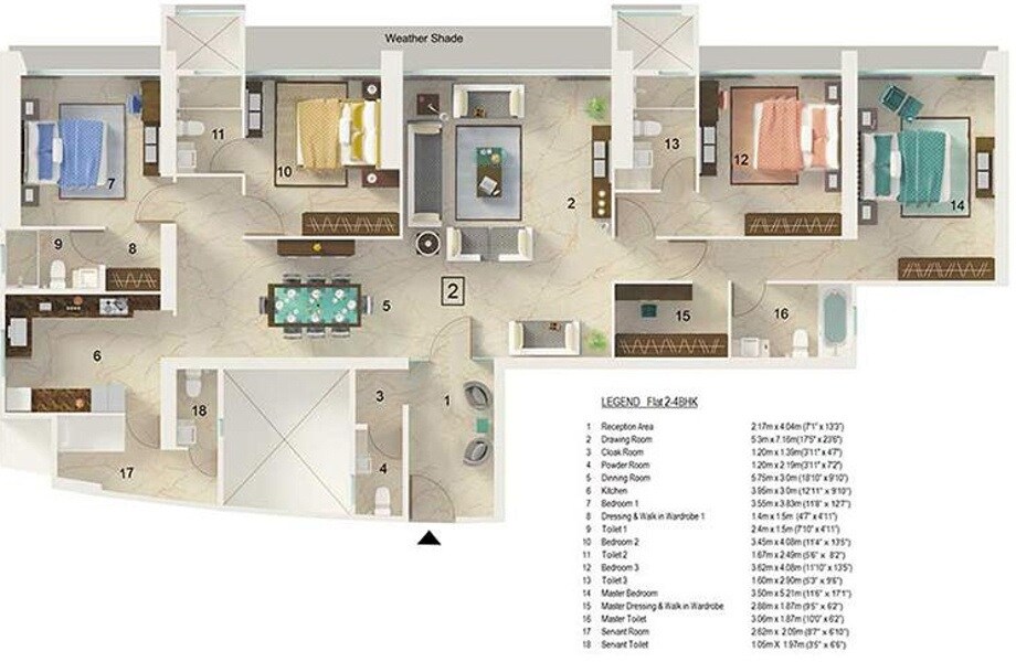 Floor plan of 4 BHK 4300 Sq. Ft. Apartment in DB Orchid Heights, Mumbai