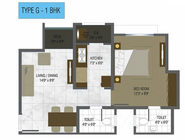 Floor plan of 1 BHK 328 Sq. Ft. Apartment in DB Orchid Ozone, Mumbai