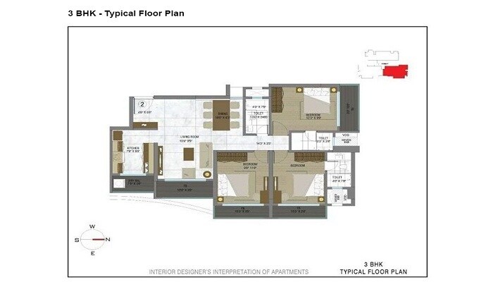 Floor plan of 3 BHK 2417 Sq. Ft. Apartment in Db Orchid West View, Mumbai