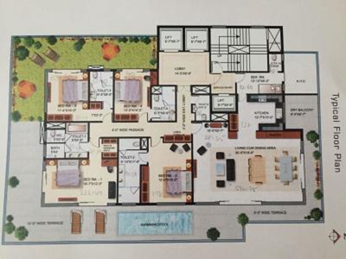 Floor plan of 4 BHK 5000 Sq. Ft. Apartment in DB Realty Orchid Breeze, Mumbai